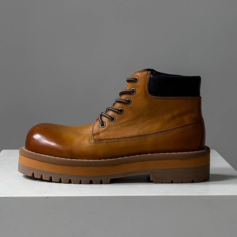 Leather Work Boots - Stivaletti da uomo stile britannico Marrone