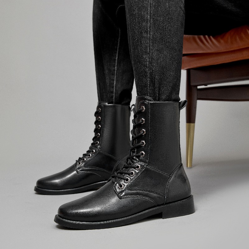 Leather Work Boots - Stivali in Pelle Alti da Uomo,