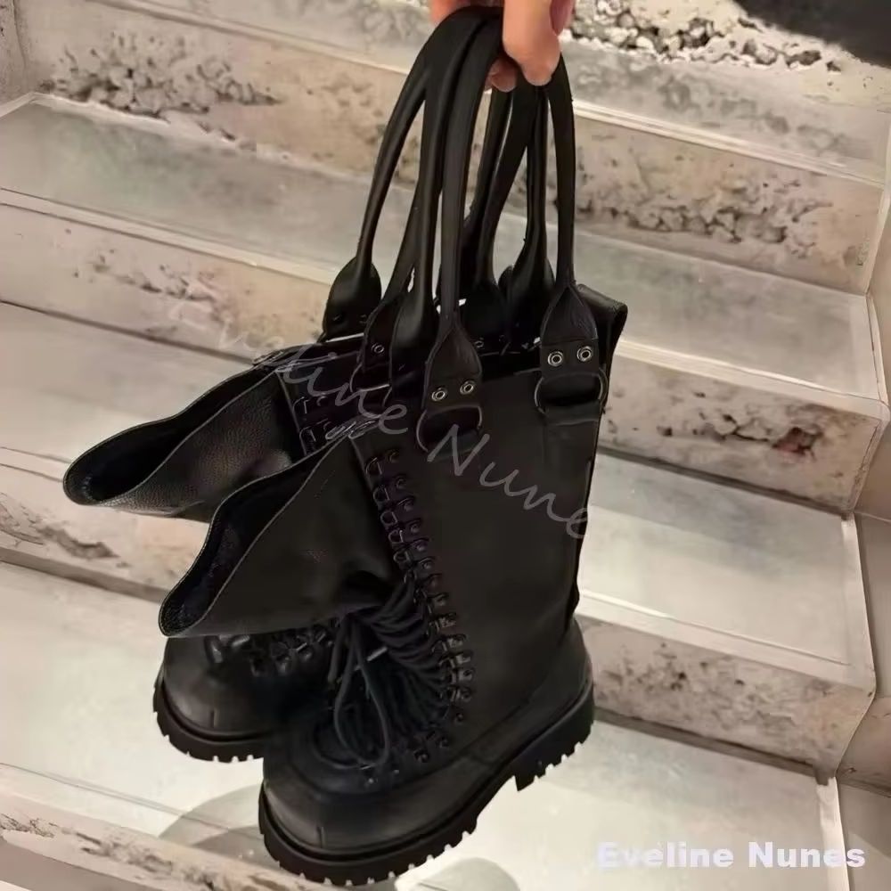 Leather Work Boots - Stivali da moto retrò in vera