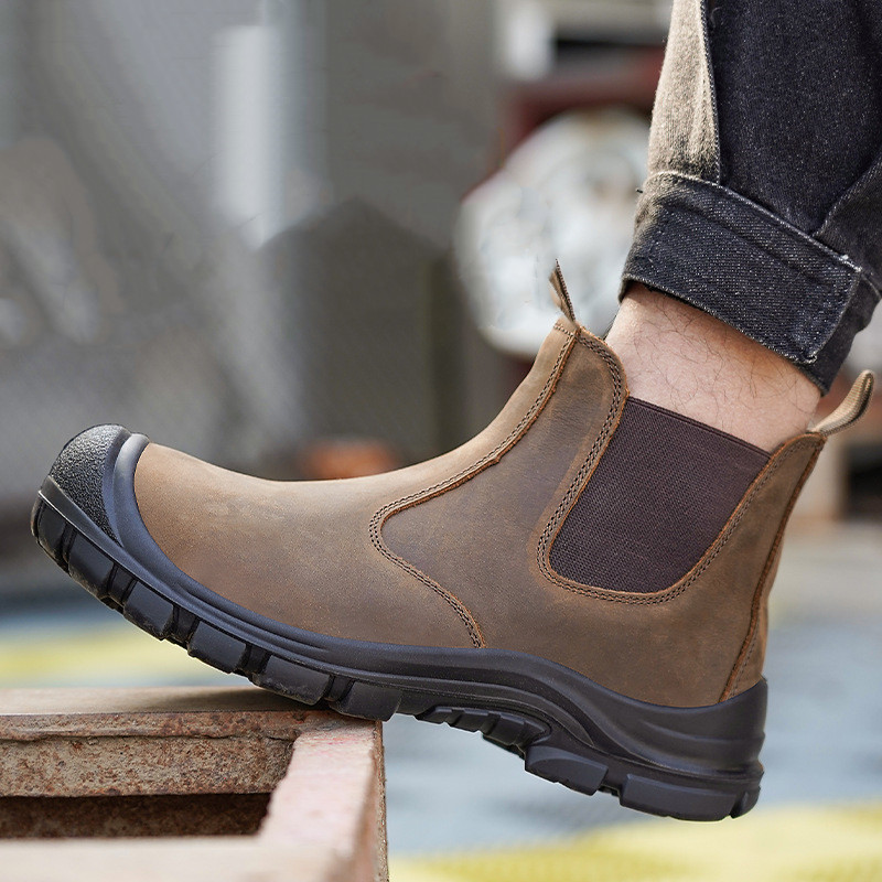 Leather Work Boots - Copri punta in acciaio moda uomo